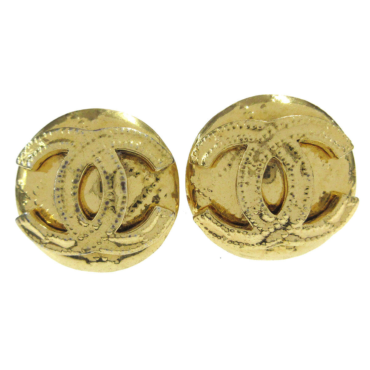 Chanel Vintage Cc Round Clip-On Metal Gold Gold_Plated Earrings Jewelry (Pre-Owned)