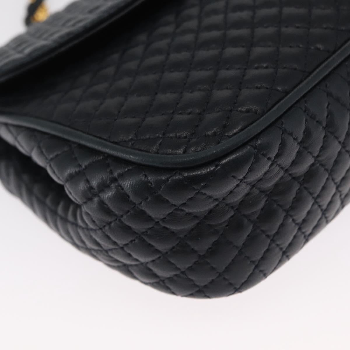 Bally Vintage Chain Quilted Leather Navy Leather Shoulder Bag Bag (Pre-Owned)