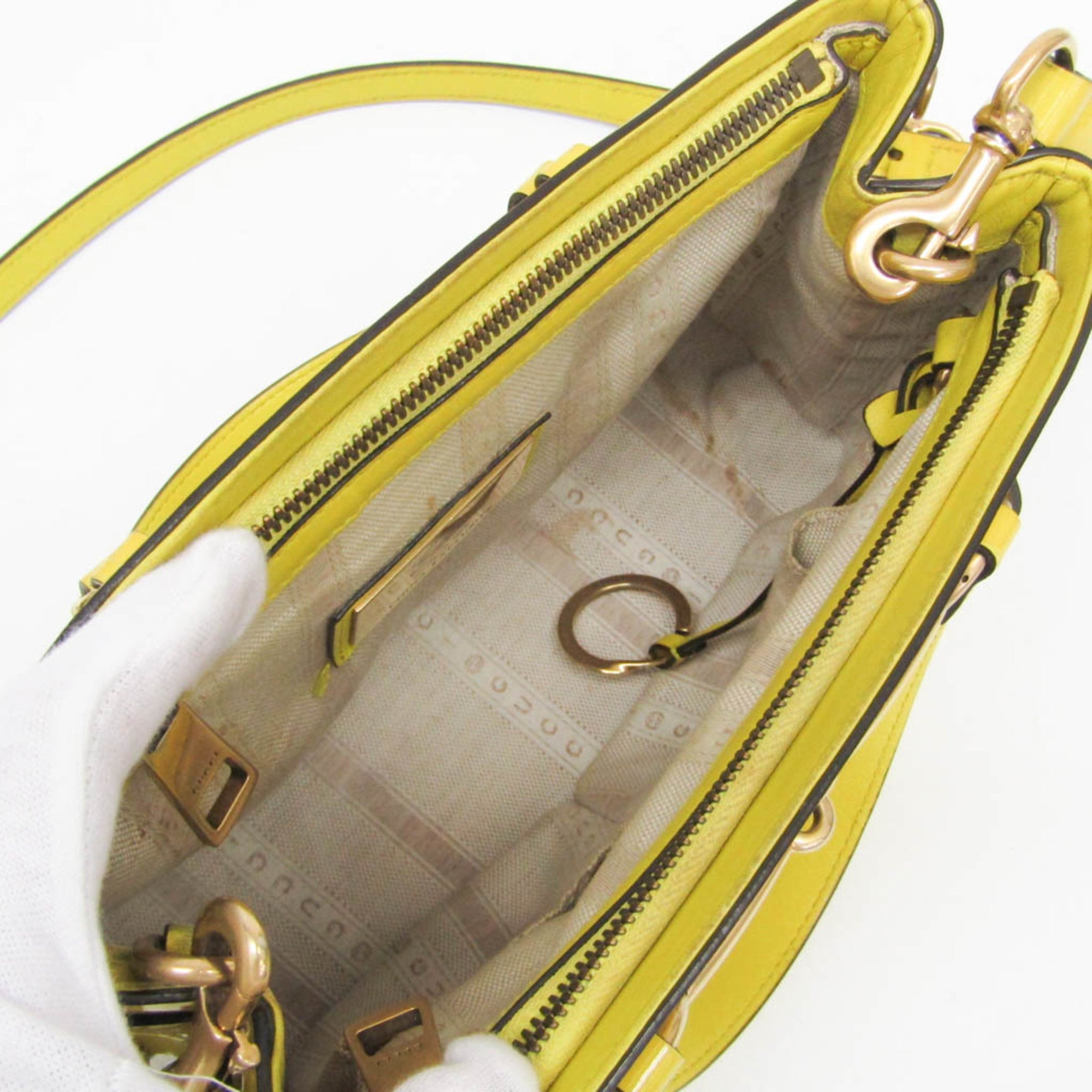 Gucci Bright Bit Convertible Tote Patent Leather Yellow Patent_Leather Handbag (Pre-Owned)