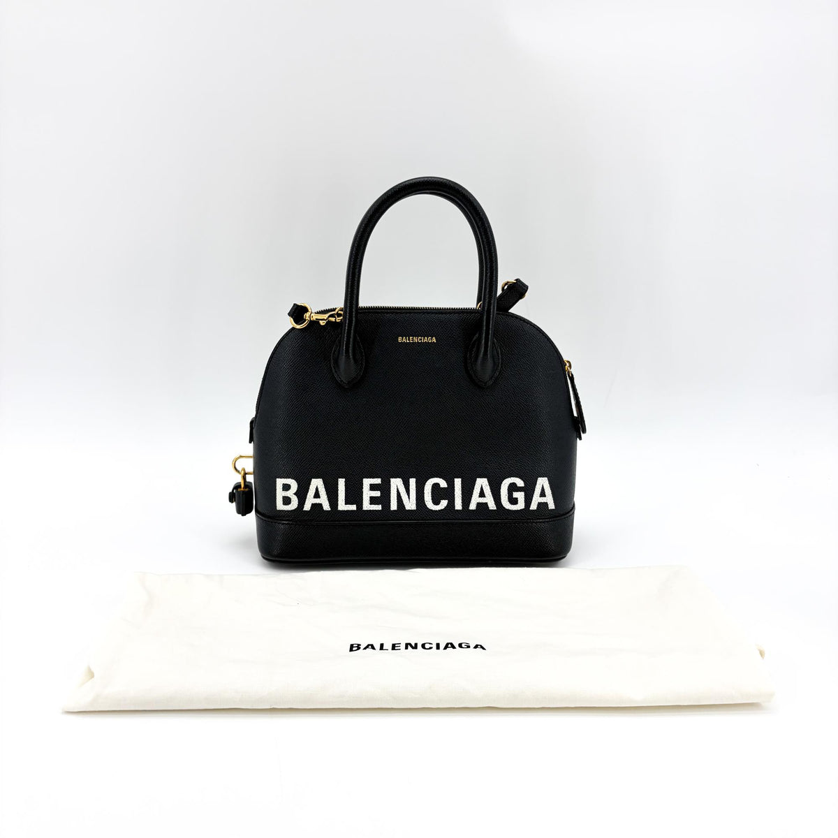 Balenciaga Logo Ville Leather Black Leather Handbag (Pre-Owned)