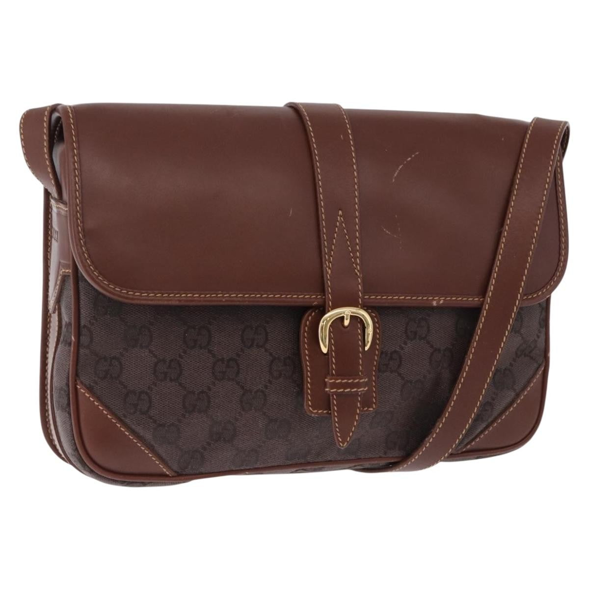 Gucci Flap Shoulder Bag Gg Canvas & Leather Brown Canvas Crossbody Bag Bag (Pre-Owned)