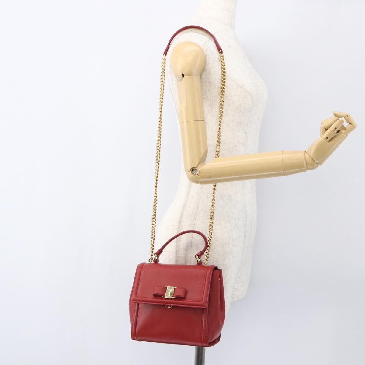 Salvatore Ferragamo Carrie Vara Saffiano Leather Red Leather Shoulder Bag Bag (Pre-Owned)