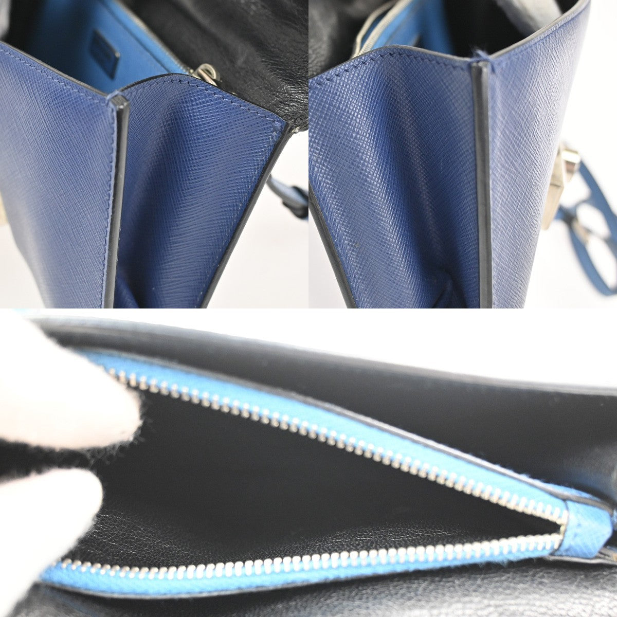 Prada Convertible Sound Top Handle Saffiano Leather Blue Leather Shoulder Bag Bag (Pre-Owned)
