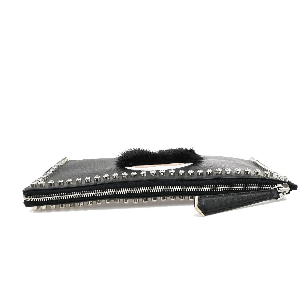 Fendi Karlito Studded Saffiano Leather Black Leather Clutche & Pouche Bag (Pre-Owned)