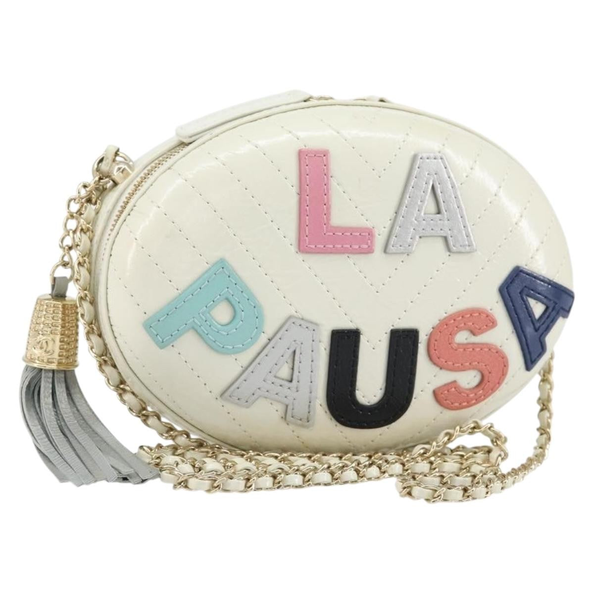 Chanel La Pausa Evening Chevron Lambskin With Applique White Leather Shoulder Bag Bag (Pre-Owned)