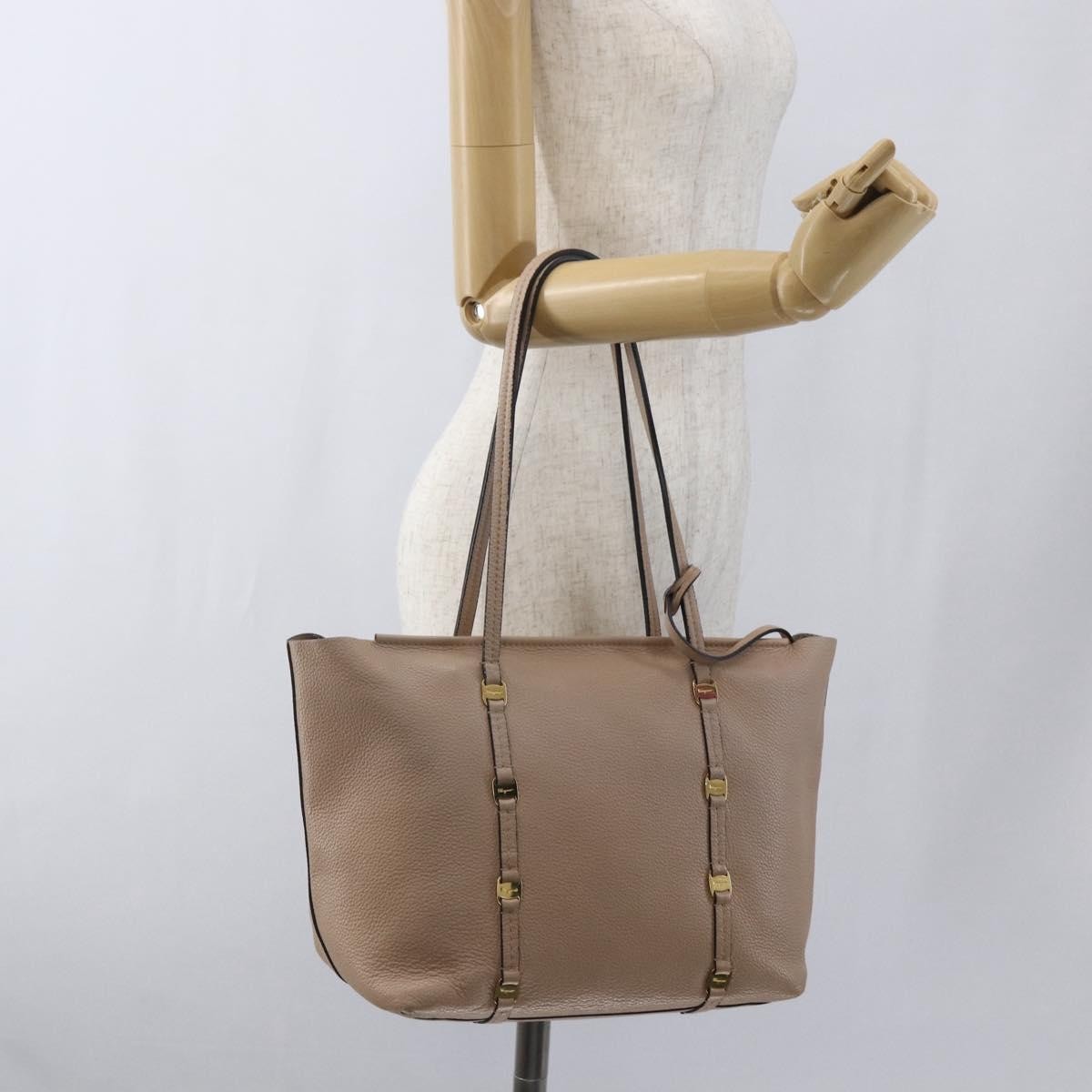 Salvatore Ferragamo Vala Tote Leather Beige Leather Tote Bag Bag (Pre-Owned)