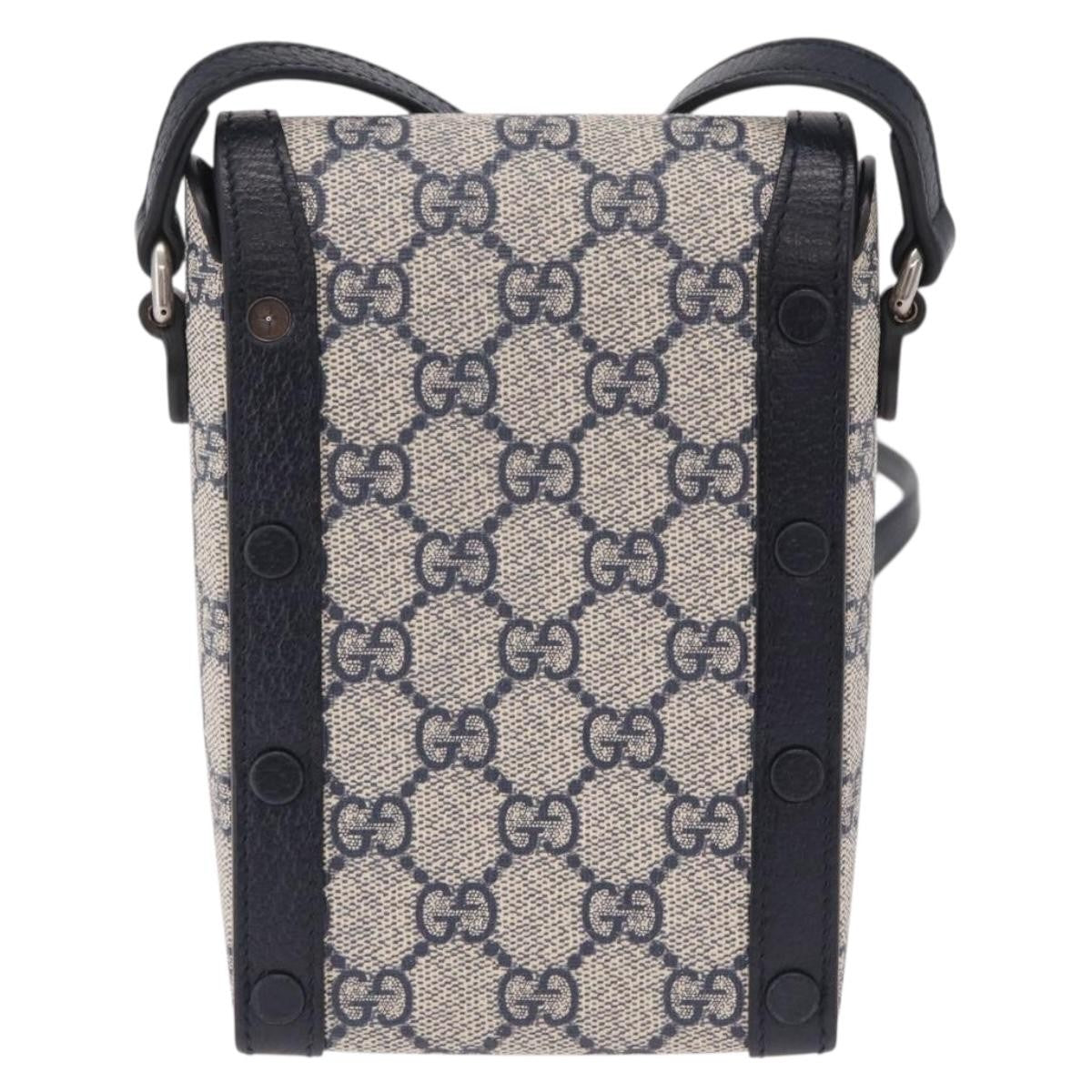 Gucci Horsebit 1955 Gg Coated Canvas With Leather Navy Canvas Crossbody Bag Bag (Pre-Owned)