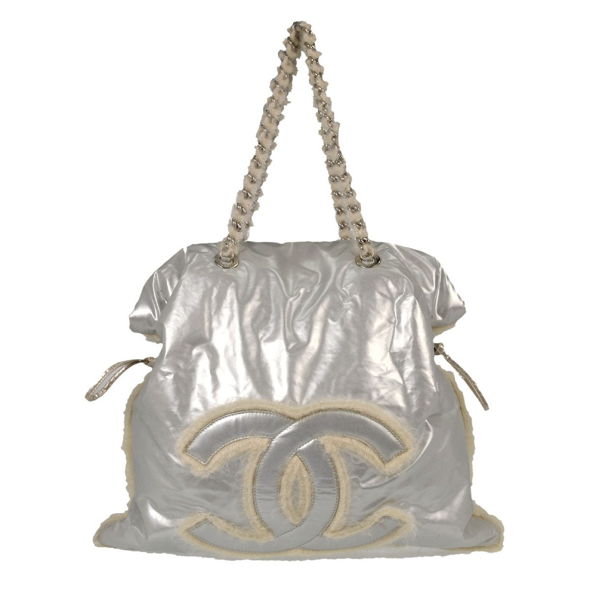 Chanel Polar Bon Bon Vinyl With Mohair Silver Nylon Tote Bag Bag (Pre-Owned)