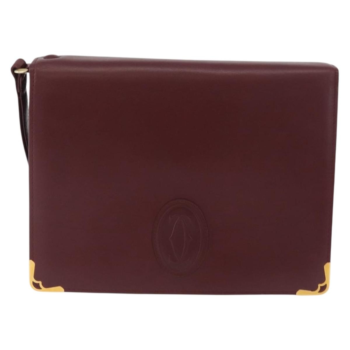Cartier Must De Cartier Clutch Leather Burgundy Leather Clutche & Pouche Bag (Pre-Owned)