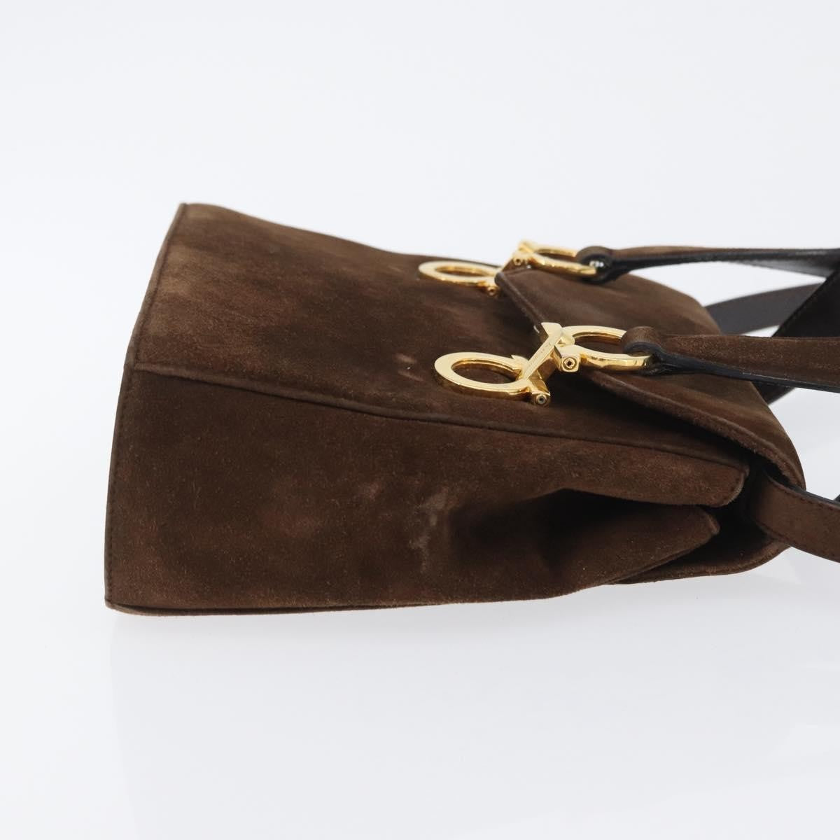 Salvatore Ferragamo Gancini Suede Brown Suede Shoulder Bag Bag (Pre-Owned)