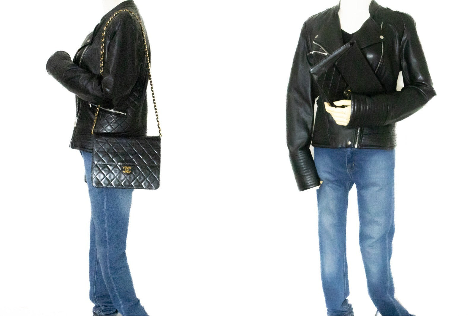 Chanel Vintage Full Flap Quilted Lambskin Black Leather Shoulder Bag Bag (Pre-Owned)