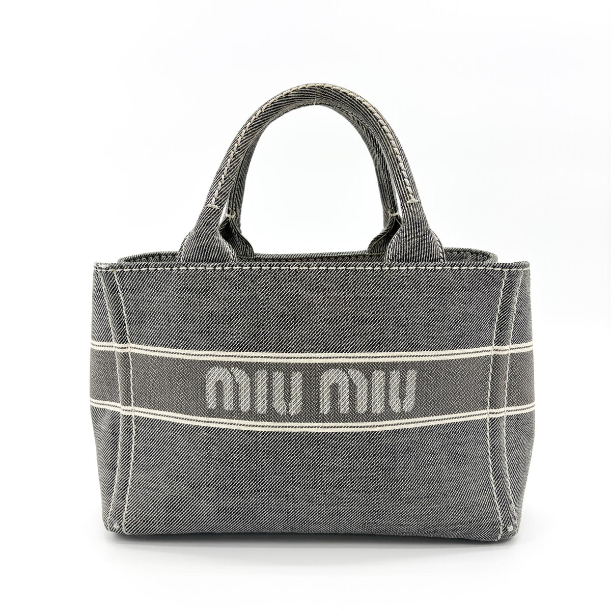 Miu Miu My Logo Leather Black Denim_Jeans Crossbody Bag Bag (Pre-Owned)