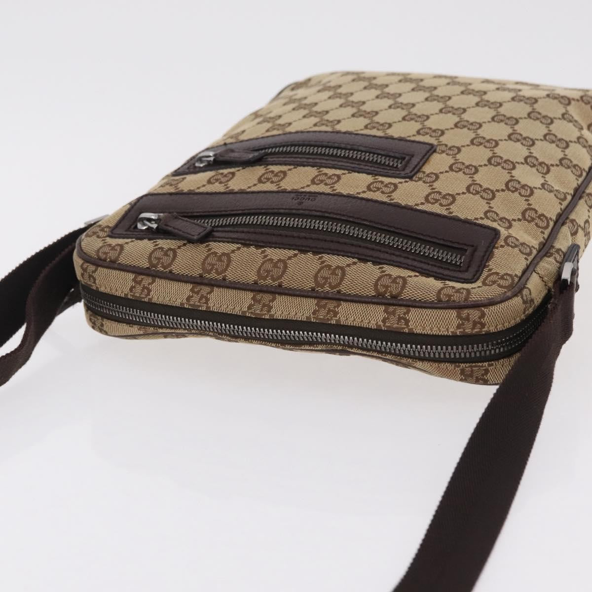 Gucci Front Zip Messenger Gg Coated Canvas Beige Canvas Crossbody Bag Bag (Pre-Owned)