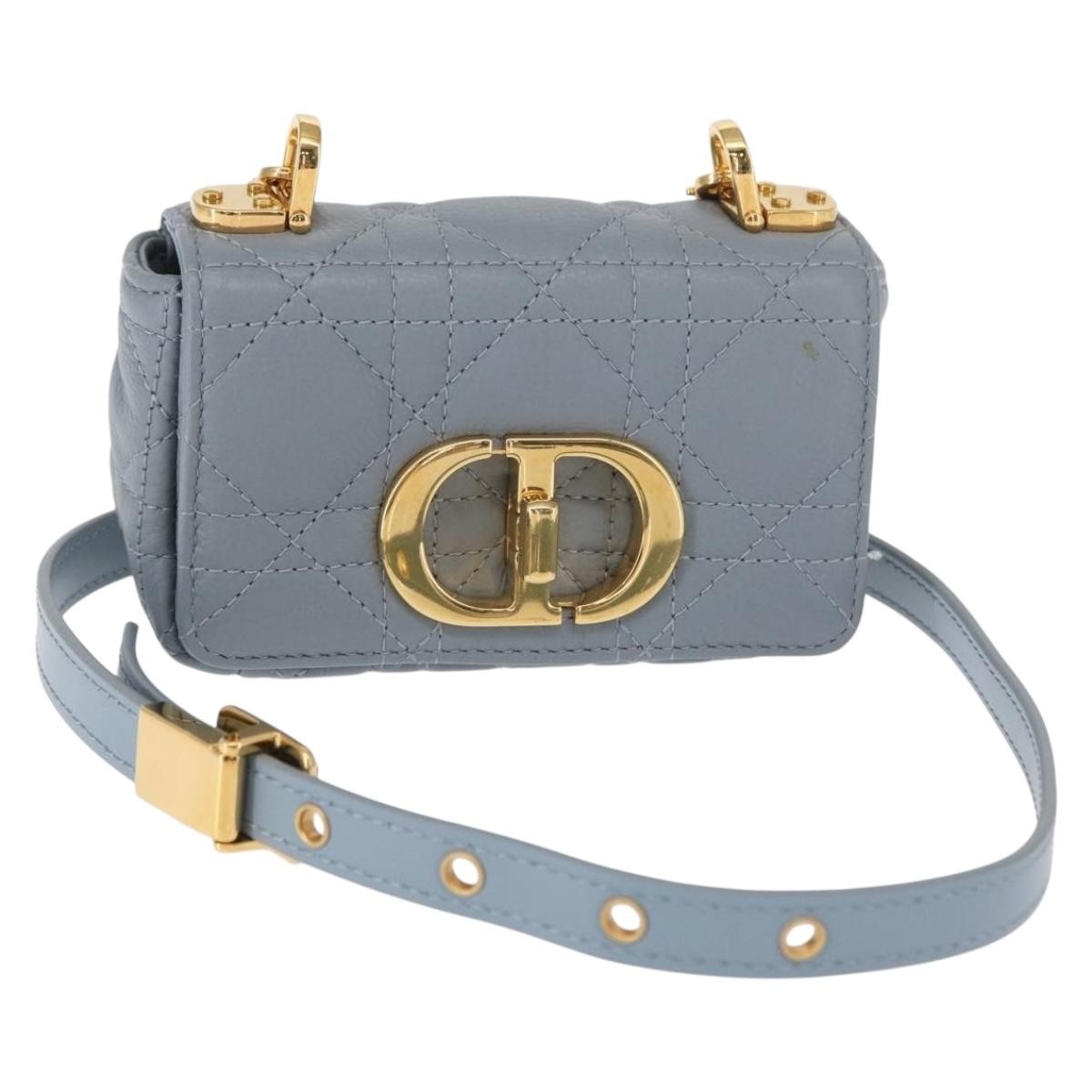 Christian Dior Caro Cannage Quilt Calfskin Blue Leather Shoulder Bag Bag (Pre-Owned)