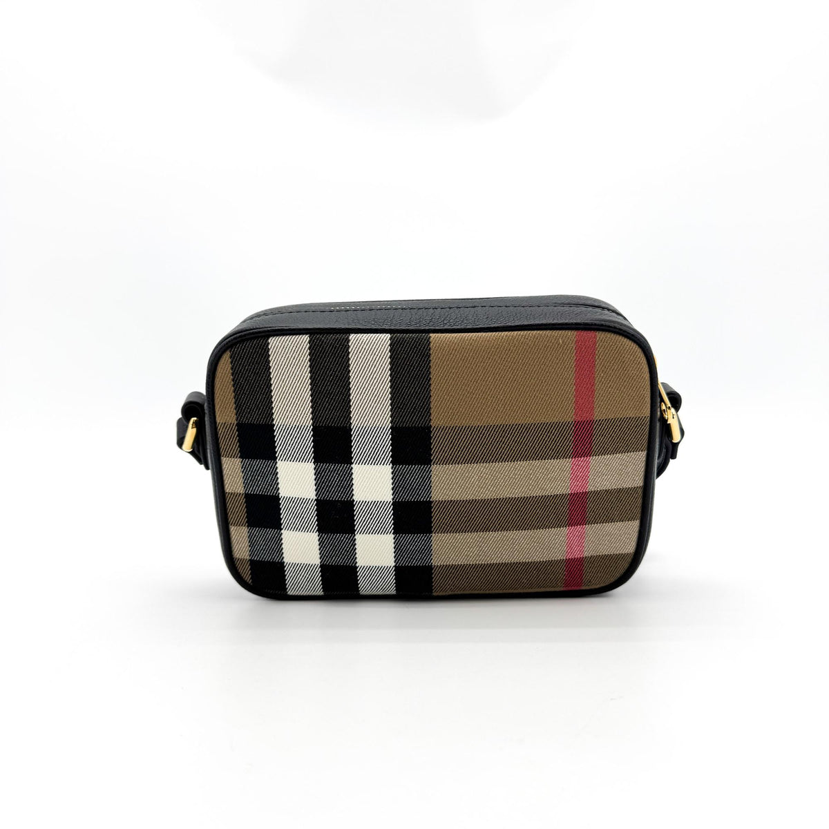 Burberry Camera Vintage Check Canvas Black Canvas Handbag (Pre-Owned)