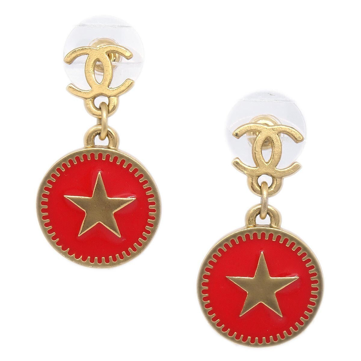 Chanel Cc Star Dangle Metal With Enamel Gold Gold_Plated Earrings Jewelry (Pre-Owned)