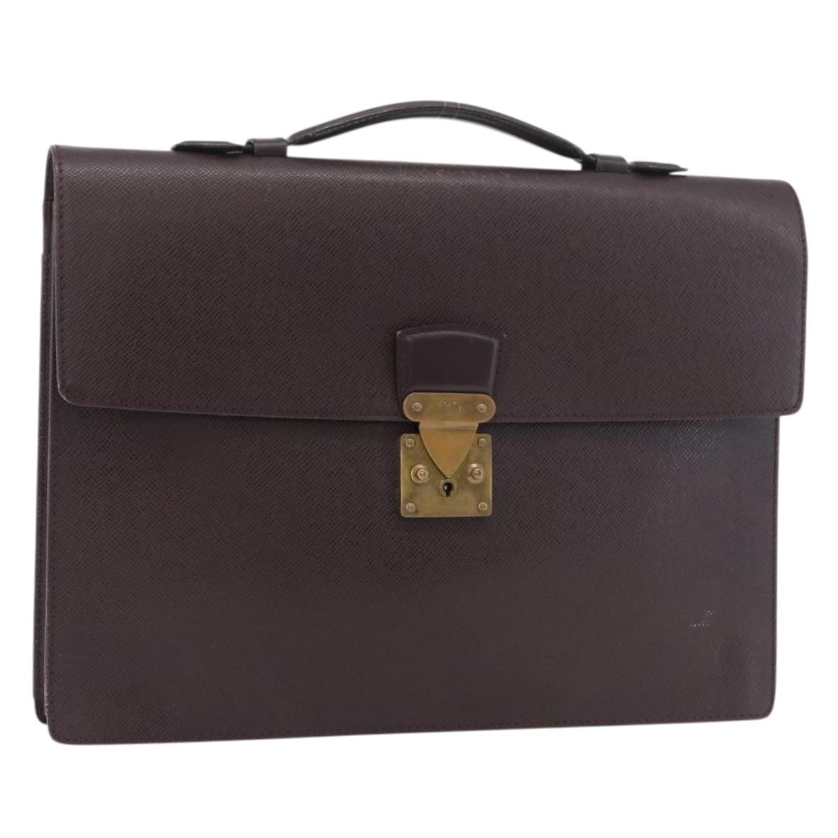Louis Vuitton Serviette Kourad Taiga Leather Burgundy Leather Briefcase Bag (Pre-Owned)
