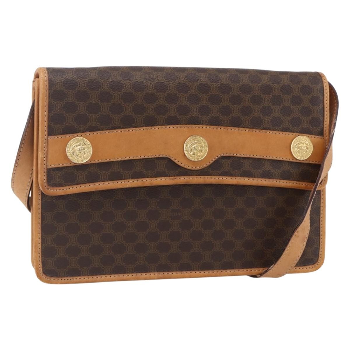 Celine Vintage Macadam Canvas And Leather Brown Canvas Shoulder Bag Bag (Pre-Owned)