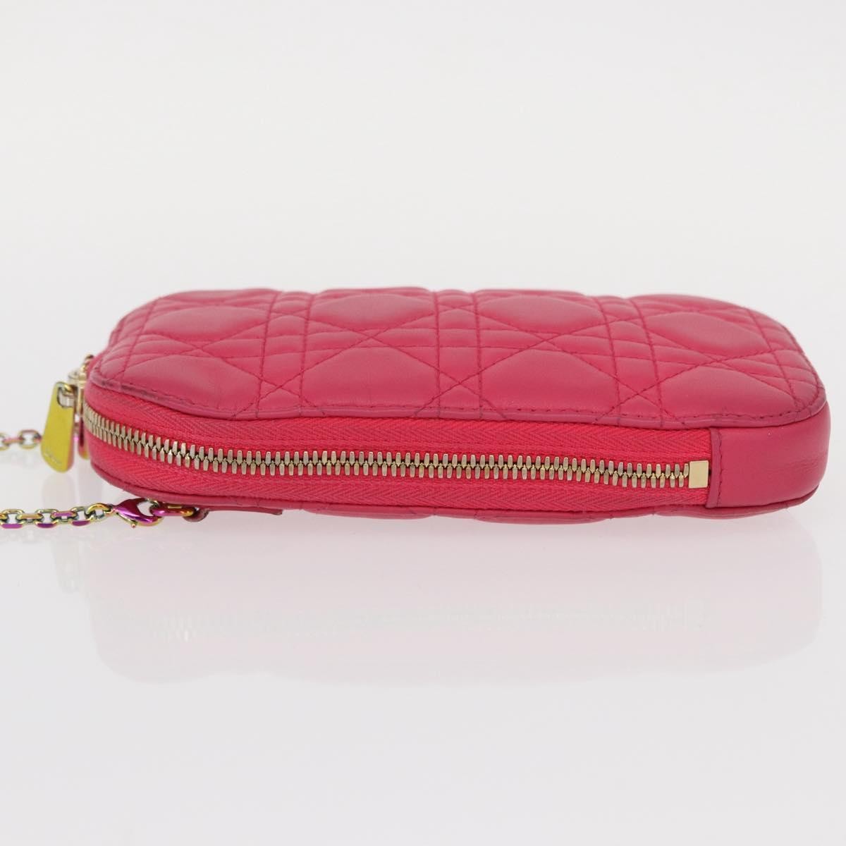 Christian Dior Lady Dior Phone Holder On Chain Cannage Quilt Lambskin Pink Leather Clutche & Pouche Bag (Pre-Owned)