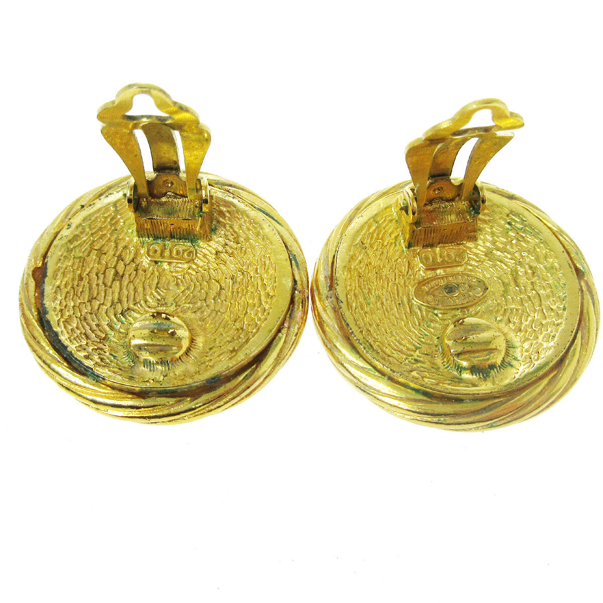Chanel Cc Button Clip-On Metal Gold Gold_Plated Earrings Jewelry (Pre-Owned)