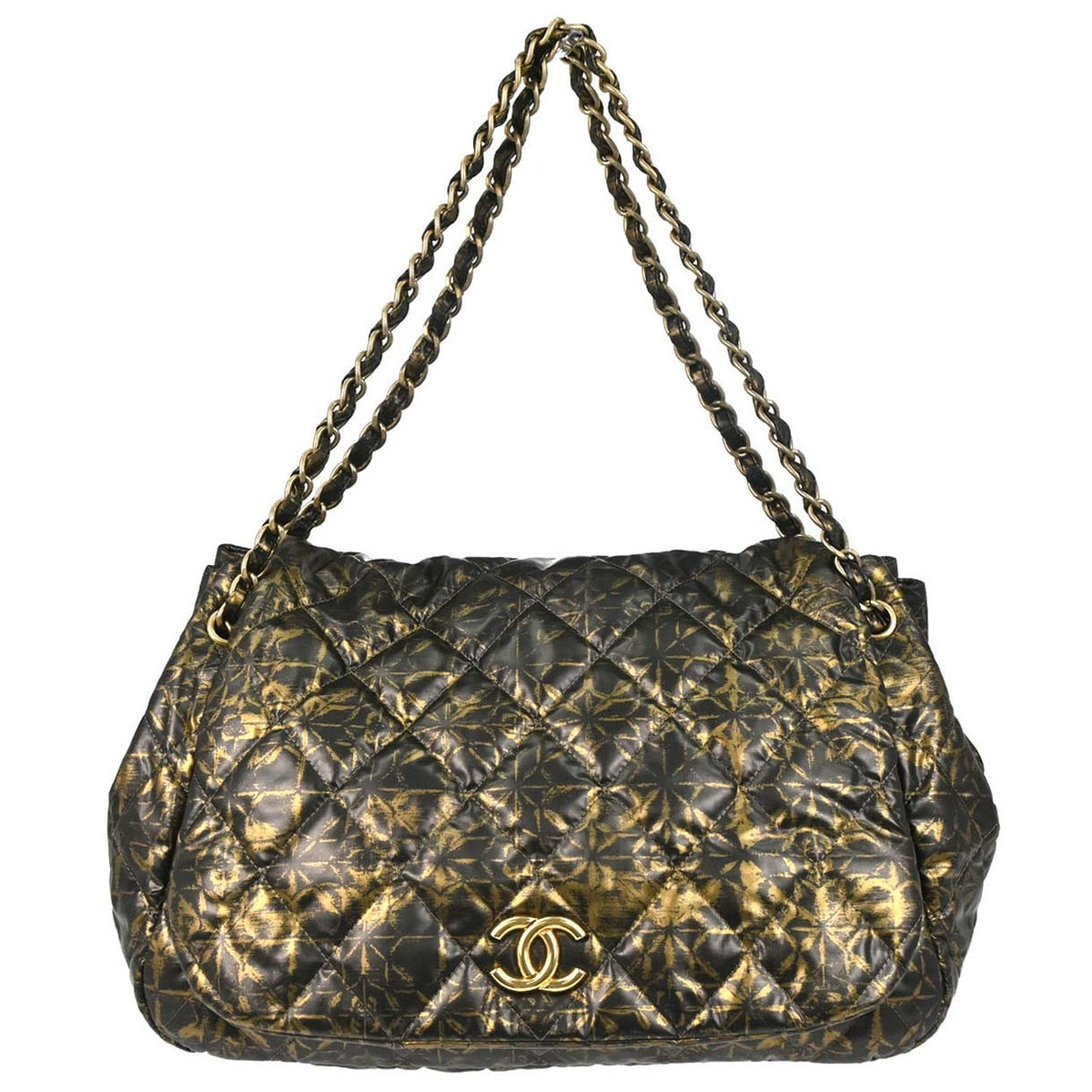 Chanel Accordion Flap Quilted Printed Nylon Black Nylon Shoulder Bag Bag (Pre-Owned)