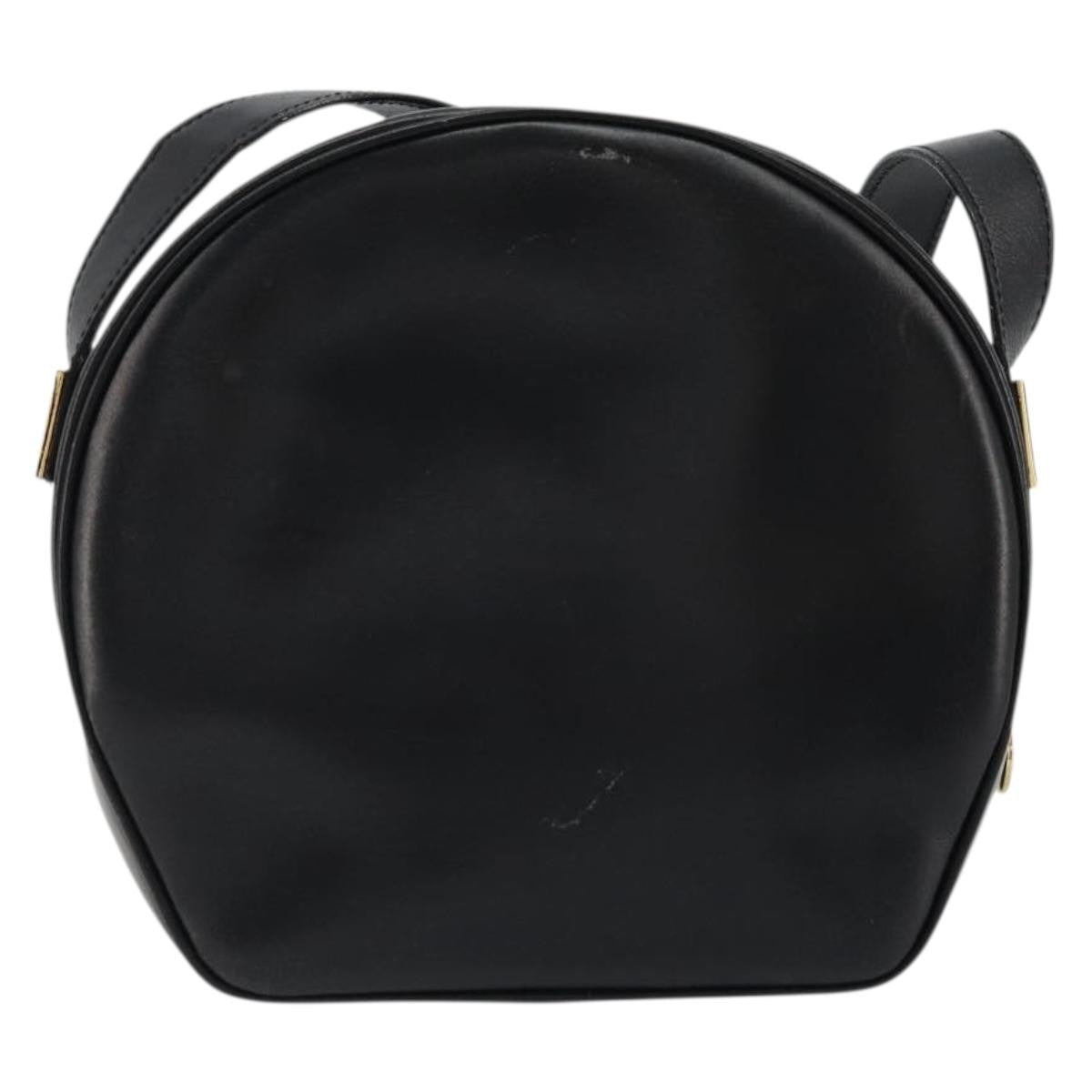 Celine Circle Logo Leather Black Leather Shoulder Bag Bag (Pre-Owned)