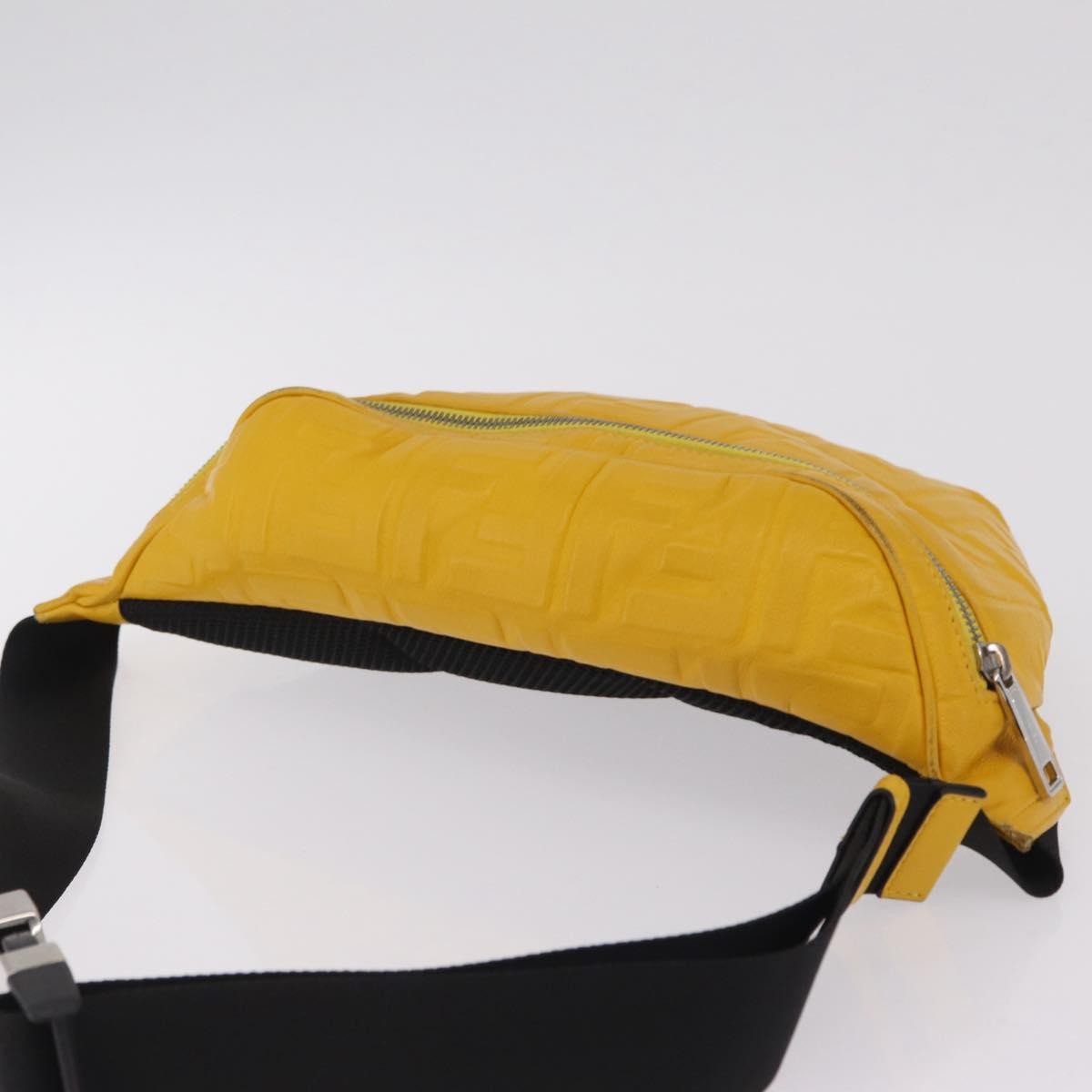 Fendi Zip Waist Zucca Embossed Leather Yellow Canvas Handbag (Pre-Owned)