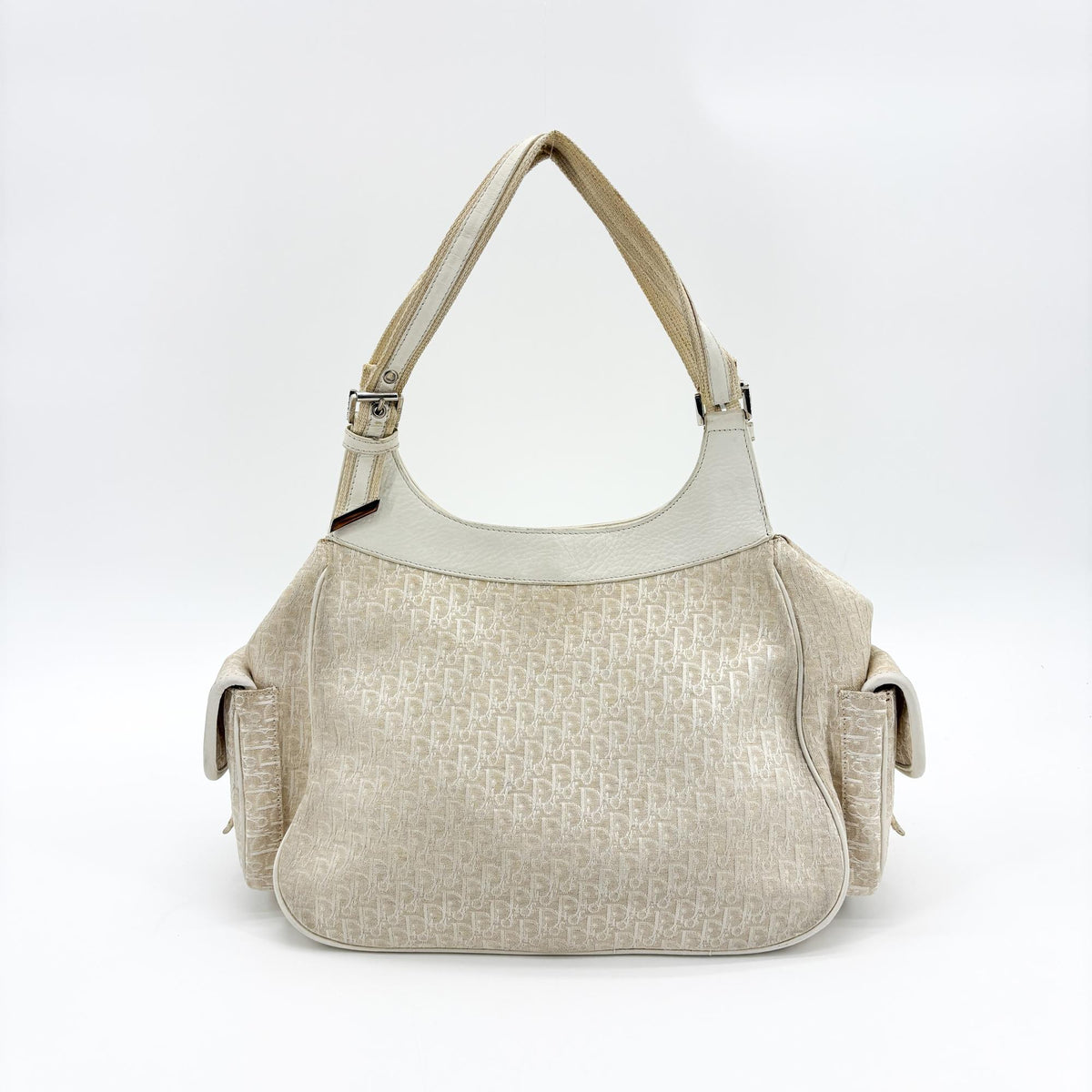Christian Dior Vintage Trotter Street Chic Pocket Hobo Diorissimo Canvas White Canvas Shoulder Bag Bag (Pre-Owned)
