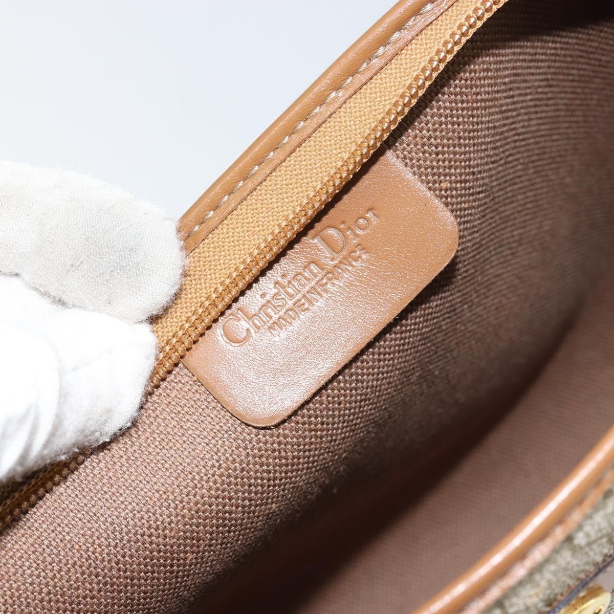 Christian Dior Vintage Honeycomb Zip Coated Canvas Beige Canvas Clutche & Pouche Bag (Pre-Owned)
