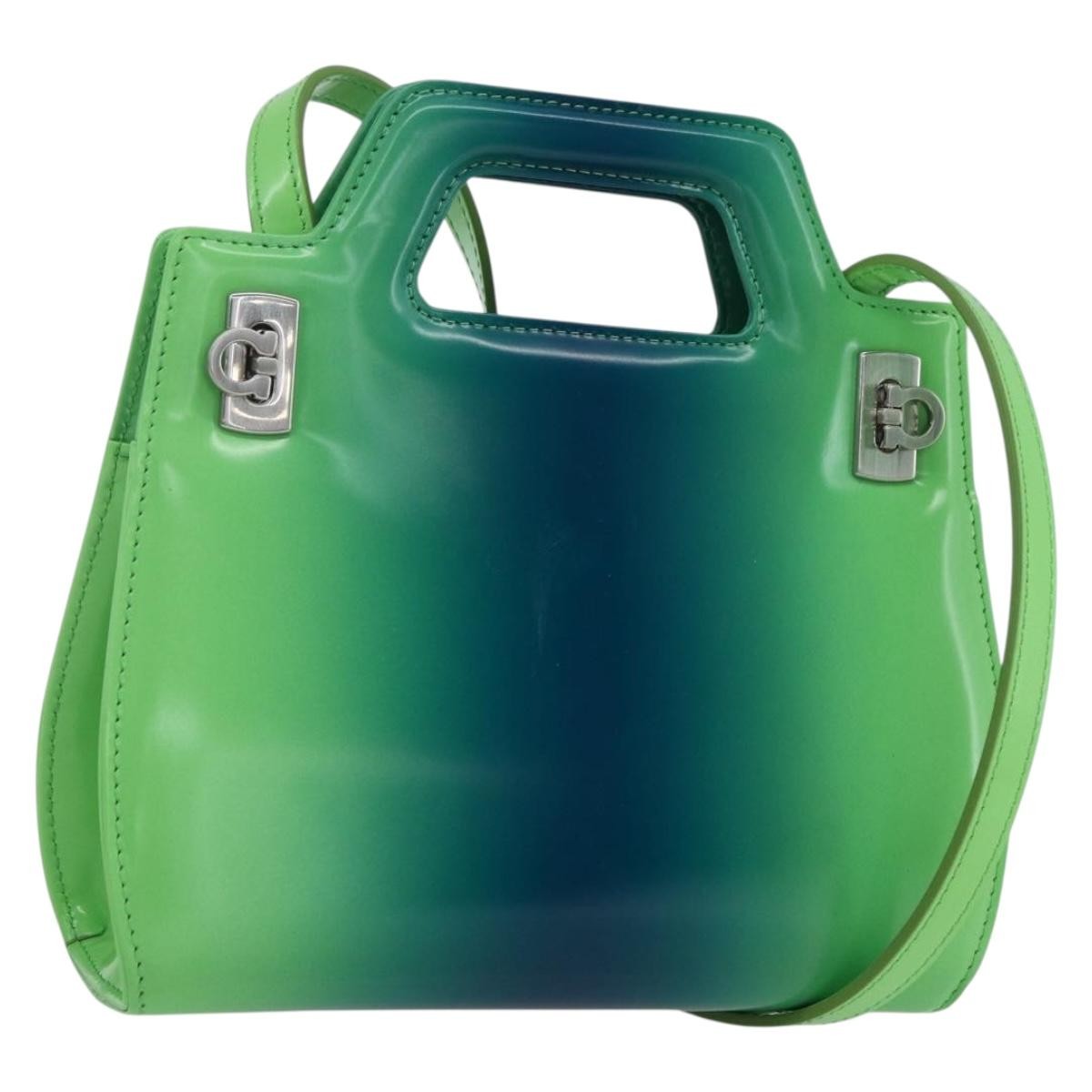 Salvatore Ferragamo Wanda Top Handle Shoulder Gradient Leather Green Patent_Leather Handbag (Pre-Owned)