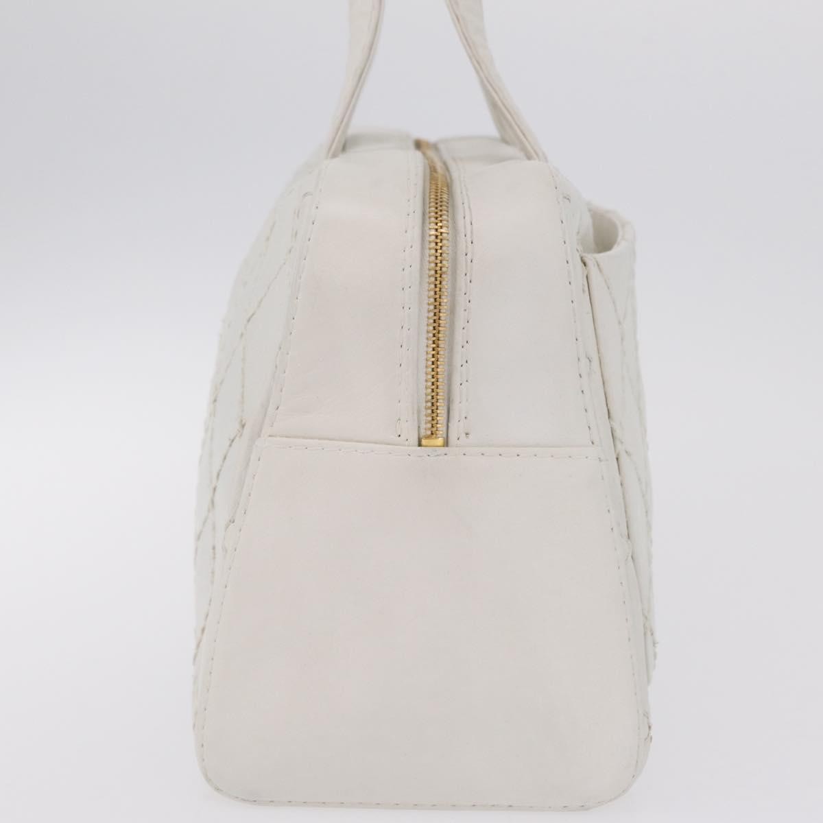 Chanel Vintage Cc Zip Around Bowler Quilted Caviar White Leather Handbag (Pre-Owned)