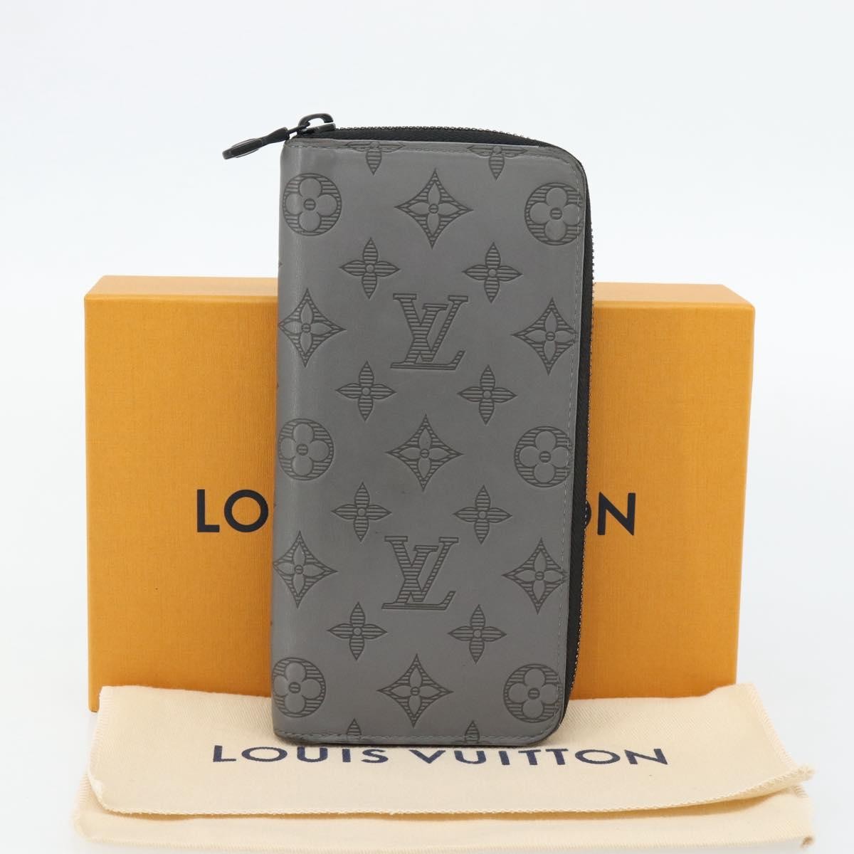 Louis Vuitton Zippy Wallet Vertical Monogram Shadow Leather Gray Leather Wallets Accessory (Pre-Owned)