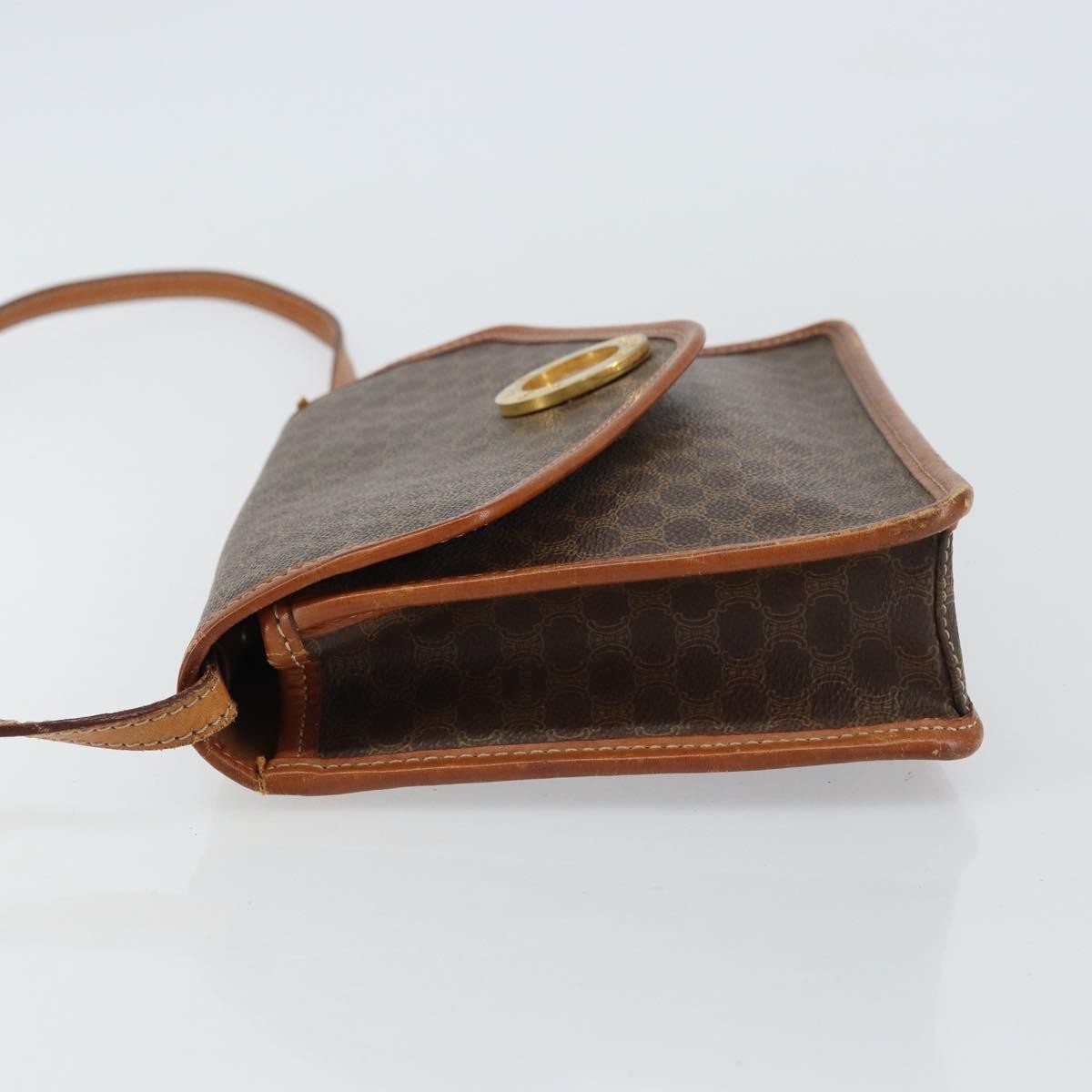 Celine Vintage Macadam Circle Logo Canvas And Leather Brown Canvas Shoulder Bag Bag (Pre-Owned)