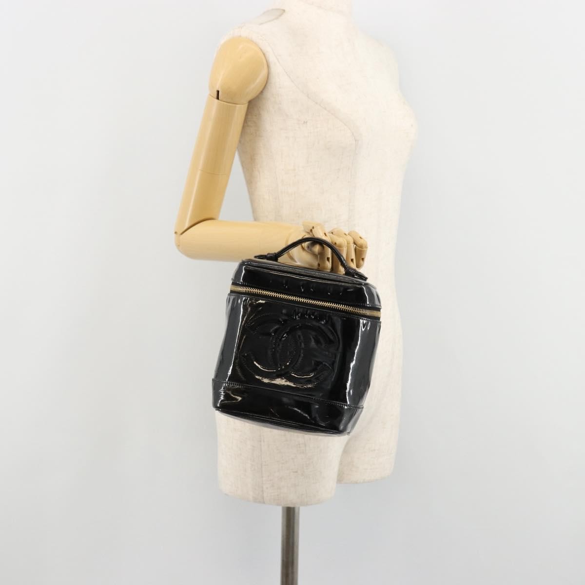 Chanel Vintage Timeless Cosmetic Case Patent Black Patent_Leather Handbag (Pre-Owned)