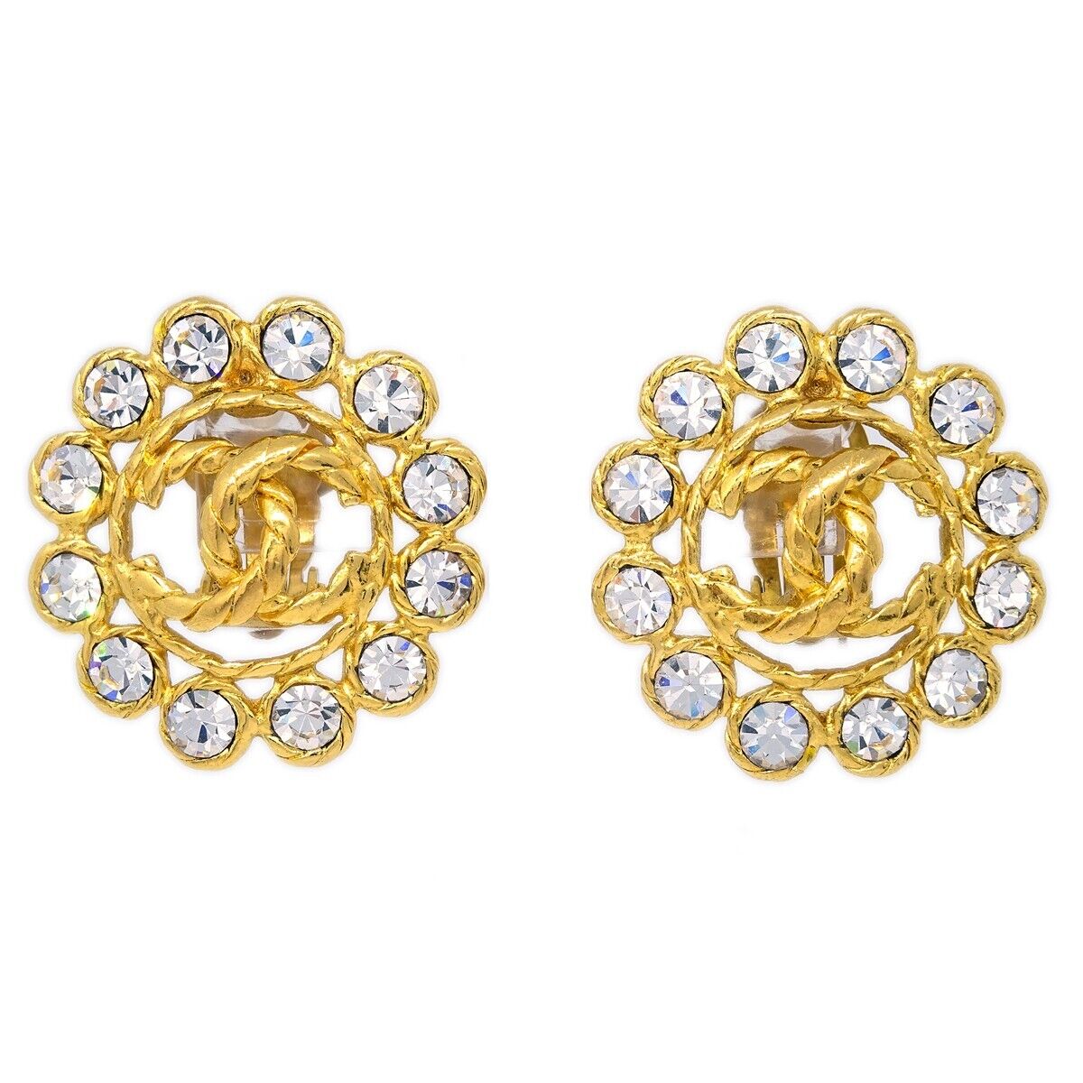 Chanel Vintage Round Cc Clip-On Metal Gold Gold_Plated Earrings Jewelry (Pre-Owned)