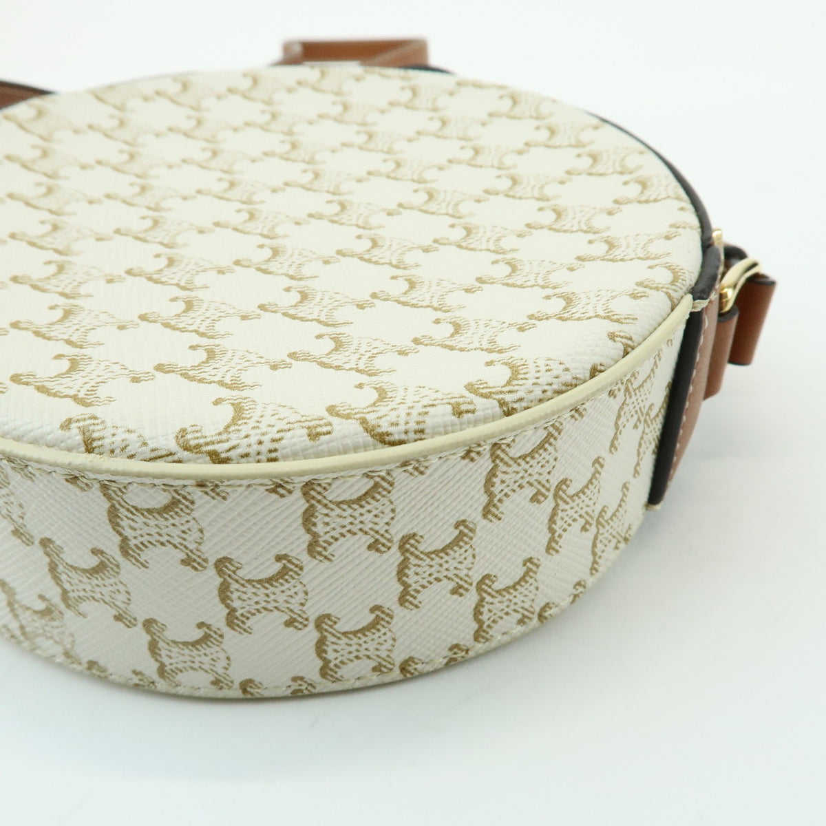 Celine Round Purse On Strap Triomphe Coated Canvas Beige Canvas Crossbody Bag Bag (Pre-Owned)