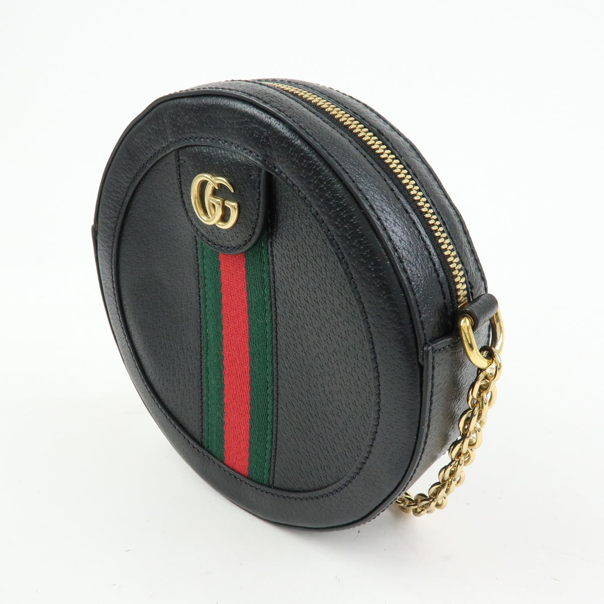 Gucci Ophidia Round Leather Black Leather Shoulder Bag Bag (Pre-Owned)