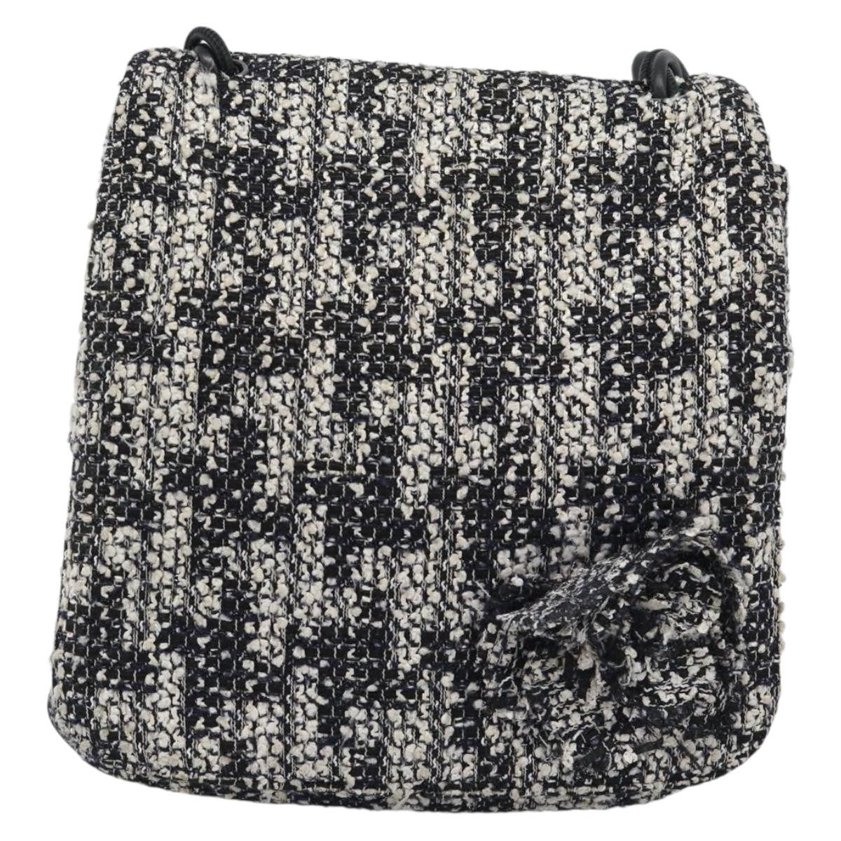 Chanel Camellia Messenger Tweed Black Tweed Shoulder Bag Bag (Pre-Owned)