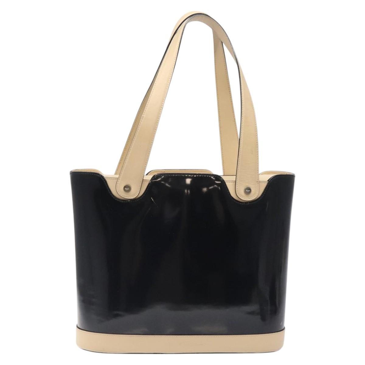 Salvatore Ferragamo Vintage Patent Leather Black Patent_Leather Tote Bag Bag (Pre-Owned)
