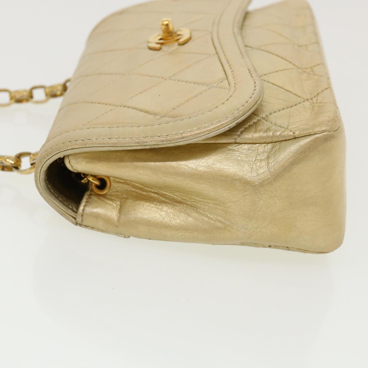Chanel Vintage Cc Chain Flap Quilted Lambskin Gold Leather Shoulder Bag Bag (Pre-Owned)
