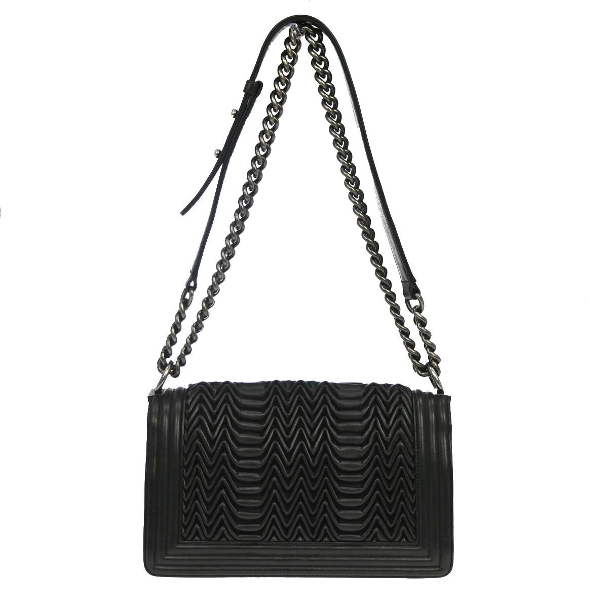 Chanel Boy Flap 3D Pleated Leather Black Leather Shoulder Bag Bag (Pre-Owned)