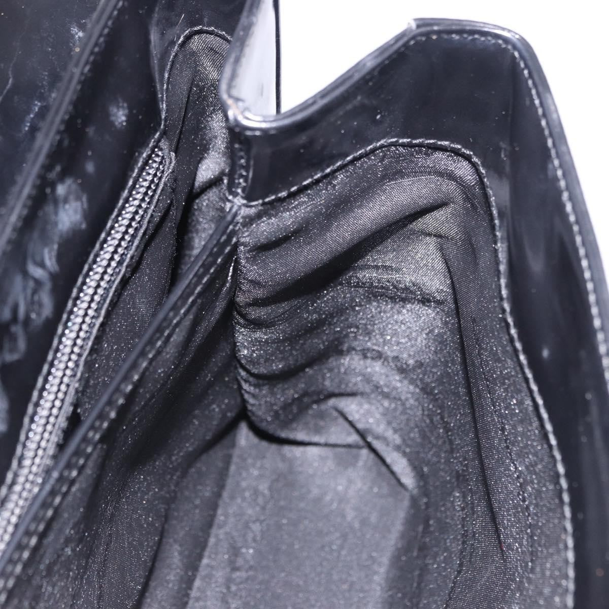 Salvatore Ferragamo Gancini Top Handle Leather Black Patent_Leather Handbag (Pre-Owned)