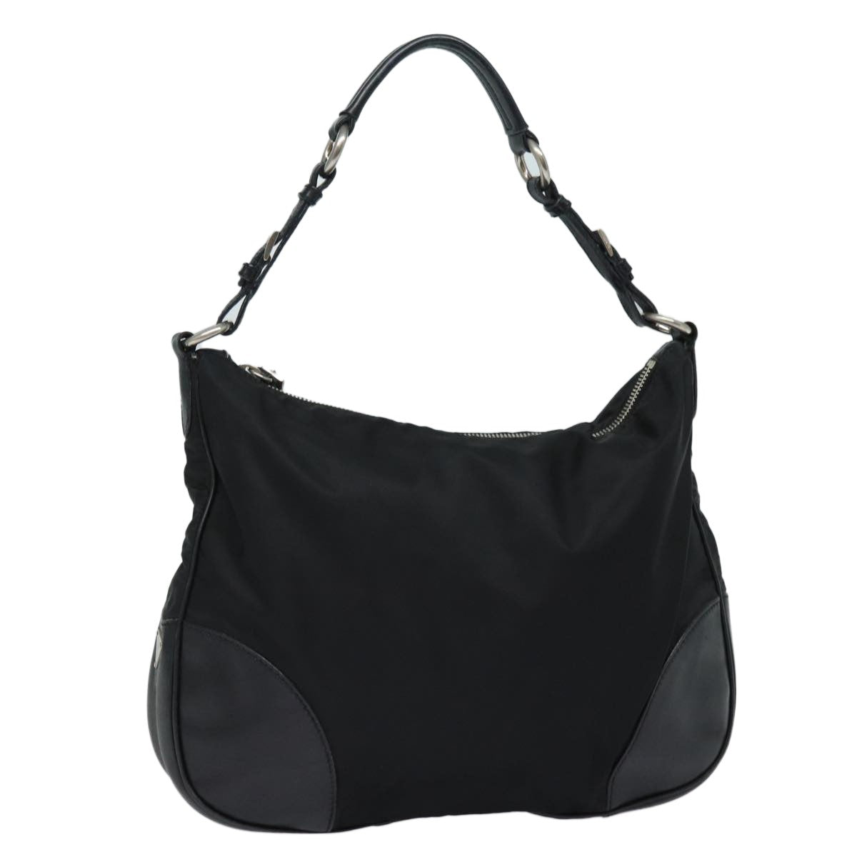 Prada Zip Hobo Tessuto With Leather Black Nylon Shoulder Bag Bag (Pre-Owned)
