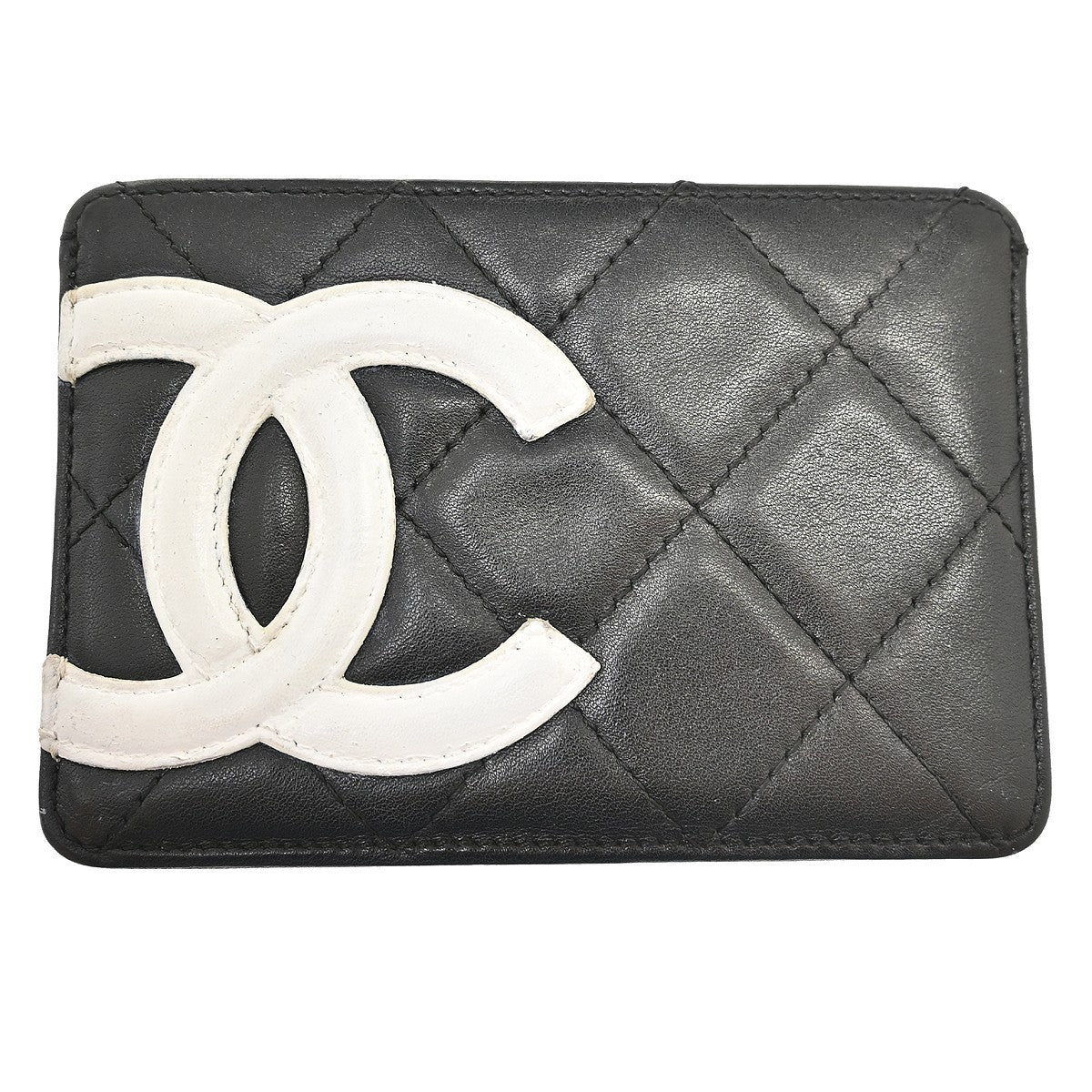 Chanel Cambon Card Holder Quilted Lambskin Black Leather Card Holders Accessory (Pre-Owned)