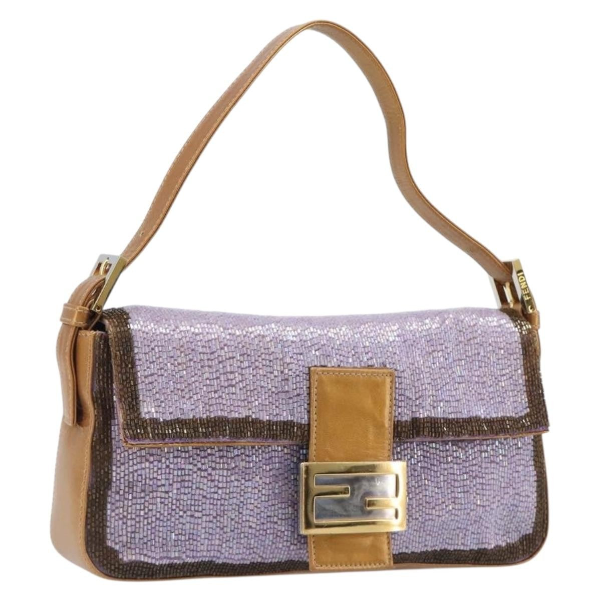 Fendi Baguette Paillettes Embellished Leather Purple Leather Handbag (Pre-Owned)