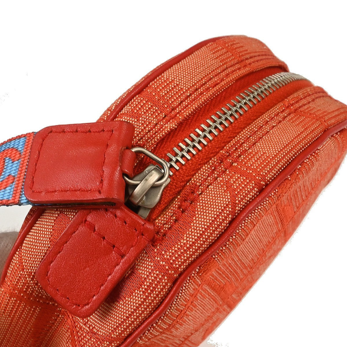 Chanel Travel Line Round Wristlet Nylon Orange Nylon Travel Bag Bag (Pre-Owned)