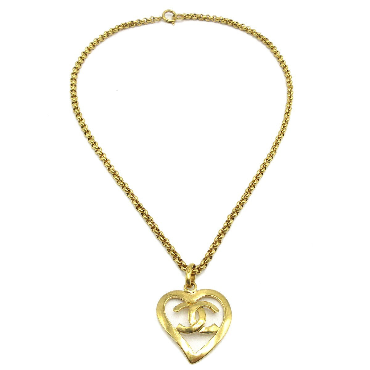 Chanel Cc Heart Pendant Metal Gold Gold_Plated Necklace Jewelry (Pre-Owned)