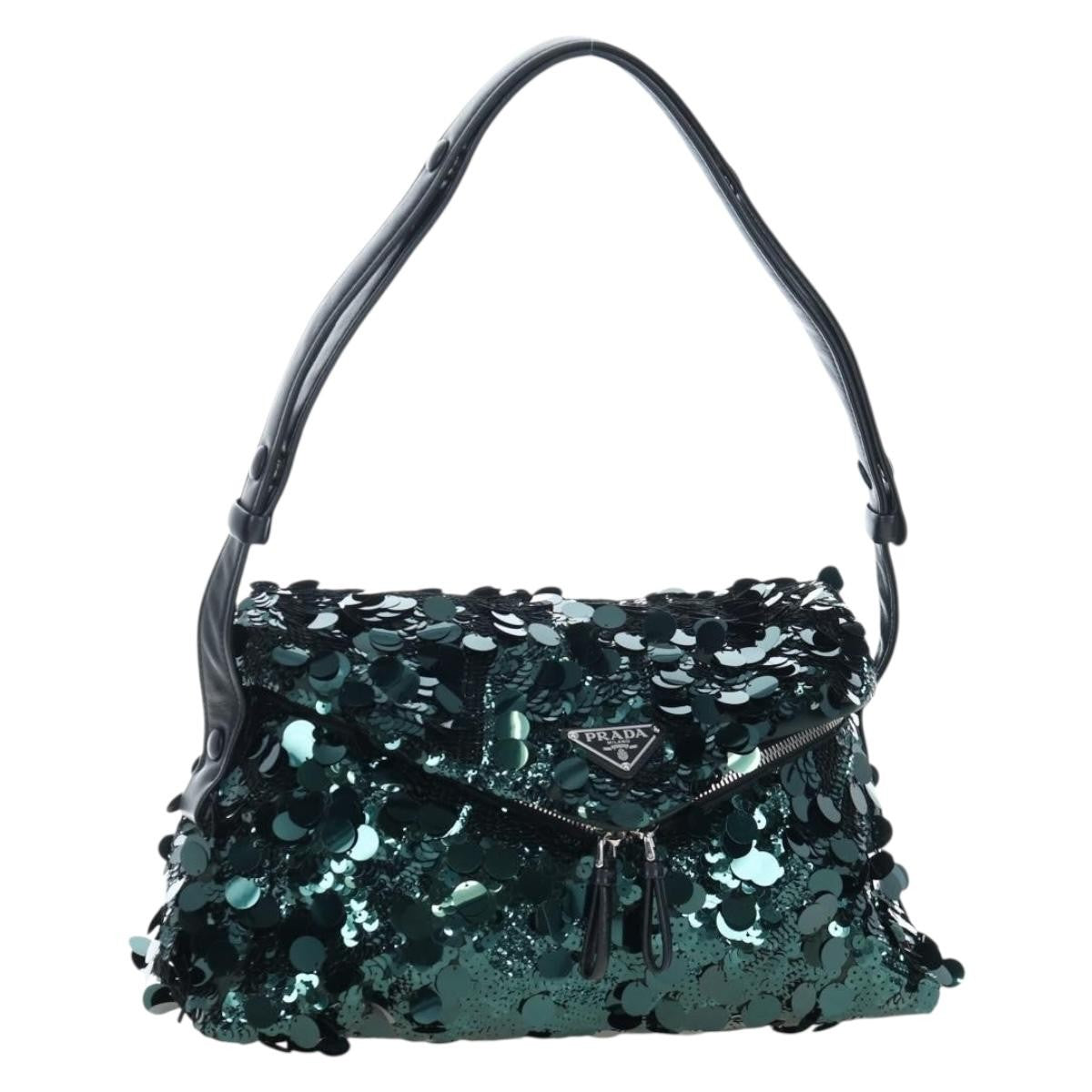 Prada Shoulder Sequins Green Synthetic Shoulder Bag Bag (Pre-Owned)