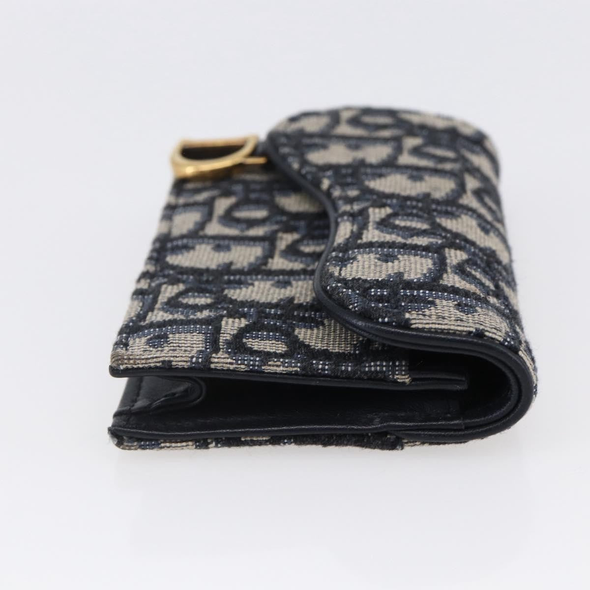 Christian Dior Saddle Card Case Oblique Canvas Navy Canvas Card Holders Accessory (Pre-Owned)