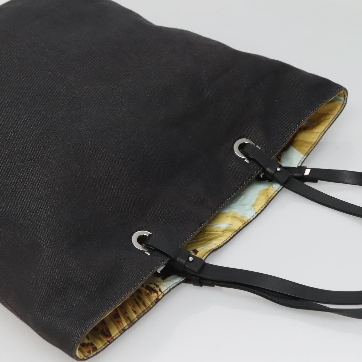 Salvatore Ferragamo Gancini Tote Canvas Black Canvas Tote Bag Bag (Pre-Owned)